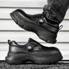 Zapatos de Cuero Bajos para Hombre, Zapatos Casuales Retro con Hebilla Giratoria para Primavera y Otoño, Zapatos Derby de Cuero con Punta Ancha Estilo Británico para Hombre