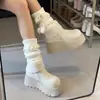 Sapatos de Algodão Quentes Antiderrapantes 2026 Novo Modelo de Inverno Nordeste Branco Aumentadores de Altura Forrados com Lã Sola Grossa Botas de Neve para Mulheres