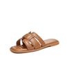 2026 Novo Estilo Sandálias Rasteirinhas de Verão em Couro Macio com Solado Macio para Mulheres, Chinelos de Deslizar Fashion para Uso Externo no Verão, Calçados Femininos Tendência