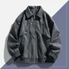 Chaqueta de Cuero con Cuello Solapa para Hombre, Estilo Americano de Primavera y Otoño, Moderna, Versátil, con Cremallera, Chaqueta de Piel PU