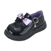 Zapatos Pequeños de Cuero Kuromi Zapatos de Princesa Zapatos de Vestir Solos Zapatos de Vestir Solos Kuromi Primavera y Verano Suela Suave Lazo Lindo Zapatos de Combinación JK