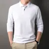 Camisa Polo Multicolor de Algodón Puro Estilo Nuevo Primavera y Otoño Camiseta de Manga Larga con Cuello de Solapa de Negocios Transpirable Casual para Hombre