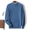 Suéter de lana pura de doble grosor para otoño e invierno para hombre, suéter de cuello medio alto, suéter de cachemira juvenil para negocios, suéter de punto básico de corte holgado