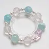 [Mi Corazón Está Frío] Pulsera de Cristal de Aguamarina Natural para Mujer, Pulsera Versátil de Concha Naranja Hielo Rosa al por Mayor