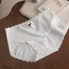 Calzones de algodón con encaje estampado lindos para mujer, cómodo refuerzo 10A antibacteriano 100% algodón, calzones triangulares dulces de niña con moño