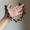 Collar cuadrado de cuentas con estampado de leopardo ámbar y lunares para mujer, gargantilla de moda para chicas trendy, cadena de clavícula de nicho de lujo ligero de alta gama