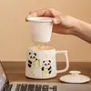 Caneca de Chá Panda Mahjong Pintada à Mão de Fábrica, Caneca de Escritório de Alto Padrão, Caneca de Cerâmica com Separador de Água e Chá com Liner
