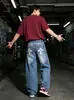 Calça Jeans Wide Leg com Estampa de Letras Cruzadas, Pedrarias e Strass para Homens, Novo Estilo de Verão Calças Longas Casuais Retas Largas para Mulheres, Tendência