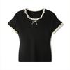 Top Sexy Estilo Desejo Puro Ombro a Ombro Flor Tridimensional Seda Gelo Feminino Estilo Coreano Senso de Design Suave Nicho Camisa Tricotada para Verão