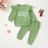 Moda Infantil Niña 2025 Raya de Pozo Manga Volante Letras MAMA'S MINI Estampado Manga Larga Transpirable Traje Largo
