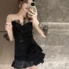 2026 Nova Moda Outono Roupas Femininas Design Francês Floral Irregular Saia Saia Preta Emagrecedora 15370