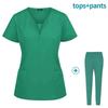 Salão de beleza feminino Roupas de trabalho Sala de cirurgia Lavagem de roupas manuais Lavagem de roupas de manga curta Médico Esfoliante elástico terno Comércio exterior