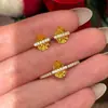 Pendientes Populares de Nicho Xiaohongshu de Gota de Agua con Diamantes Amarillos de Exquisito Diseño de Alta Gama, Anillo Versátil para Dedo Índice de Mujer, Disponible para Dropshipping