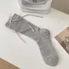 Meias Estilo Japonês JK Femininas Cor Sólida Laço Meias Femininas Agulha Dupla Puxar Meias de Fio Todas as Ocasiões Moda Ins Meias Cinzas