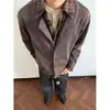 Jaqueta Patchwork Eme Outono Falsa Duas Peças Gola Camisa Estilo Old Money Xadrez Casual Top para Homens e Mulheres