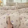 Juego de Cama de Cuatro Piezas de Algodón Lavado Supersuave Sábanas Clase A Fundas de Edredón Sábanas Ajustables Individual para Dormitorio de Estudiante Juego de Tres Piezas 4