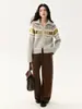 Cárdigan de punto Fair Isle para mujer, con bloques de color, abertura frontal, 100% cachemira, con cremallera, corte holgado y un diseño que disimula la figura