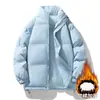 Jaqueta de Algodão Estilo Casal Outono e Inverno Nova Gola Alta Casaco de Algodão Unissex Cor Sólida Marca da Moda Jaqueta Puffer Quente para Homens