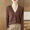 Cárdigan de punto grueso suelto estilo francés, top coreano de cuello en V adelgazante, prenda exterior niche de manga larga, suéter abrigo corto para mujer