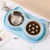 Comedero para mascotas, comedero lento anti-asfixia para perros, cuenco de agua y comida para gatos, doble cuenco, diseño anti-hormigas, antideslizante y antivuelco