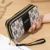 Nueva Bolsa de Teléfono Móvil de Gran Capacidad, Bolso de Mano, Billetera para Monedas Suave, de Estudiante Coreana, Combinación de Colores, Larga, Versátil, con Doble Cremallera para Mujer