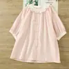 Camisa raglan de manga curta com gola colorida estilo japonês juvenil para mulheres, coleção de verão 2026, blusa listrada feminina