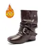 Botas para Niña 2026 Nuevo Estilo Botas de Tacón Apilado Fruncidas Botas de Caballero Versátiles Estilo Retro de Tacón Alto para Desfile de Moda