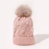 Gorro de lana de bola de lana de otoño e invierno general transfronterizo con forro polar de color sólido de diamante con dobladillo grueso y cálido para mujer al por mayor
