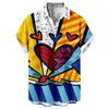 Camisa Informal de Manga Corta Suelta y Moderna para Hombre con Estampado de Corazón Estilo Nuevo Transfronterizo para el Día de San Valentín Sin Bolsillos