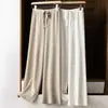 Pantalones de punto de lana para mujer, pierna ancha, engrosados para otoño e invierno, con caída fluida, blancos, de cintura alta, pierna recta, hasta el suelo, corte holgado y diseñados para usar como prenda exterior