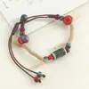 Pulsera de cerámica tejida a mano estilo étnico, pulsera de cuentas de porcelana para parejas, pulsera versátil de nicho de lujo ligero, joyería de Jingdezhen