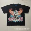 26Ss Camiseta de Manga Corta Ancha con Tachuelas Estampada Cuello Redondo Holgada R3Bel Lavada y Desgastada Retro Europea y Americana para Hombre Tendencia