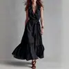 Vestido Elegante de Color Sólido sin Mangas con Cuello en V y Cordones, Empalmado, Nuevo Estilo Primavera Verano Europeo y Americano para Mujer 2026