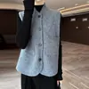 Chaleco tejido de cuello mao estilo casual 100% lana para mujer, suéter cárdigan sin mangas, top sin mangas versátil y cálido