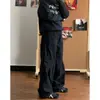 Jeans de trabalho pretos estilo retro americano de alta rua plus size para mulheres, perna larga solta, casual, combina com tudo, calças estilo pai