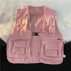 Chaleco Táctico Funcional de Color Sólido Estilo Hip Hop Rap con Múltiples Bolsillos, Chaleco de Trabajo, Chaqueta Rosa Unisex