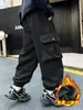 Z1354 Monopieza de Terciopelo Yang Temprano para Niños Invierno Holgado Overol Niños Grandes Forrado de Polar Pierna Fácil Pantalones Casuales