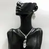 Suministro Transfronterizo, Conjunto de Collar de Novia de Venta Caliente Europeo y Americano, Cadena para Clavícula con Forma de Corazón de Pedrería Versátil de Gama Alta y Pendientes Conjunto de Dos Piezas