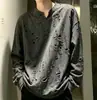Camiseta de Manga Larga Rota Hueca Personalidad Moda Otoño Calle Alta Hombre Adolescente Estilo Hong Kong Estilo Páramo Camiseta de Manga Larga con Cuello en V