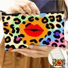 Color Labial Rojo Estampado Leopardo Bolsa de Cosméticos de Gran Capacidad Monedero Grande Bolsa de Almacenamiento para Artículos de Aseo Bolso de Noche para Mujer