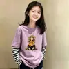 Camiseta de manga larga con retazos de algodón puro para niñas, nueva y elegante, para primavera y otoño 2026, top infantil casual, camiseta básica para niños mayores