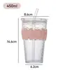 Taza de Vidrio de Letra Colorida de Alto Valor para Estudiante Mujer con Popote Transparente Estilo Fresco Taza de Agua Café Portátil