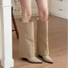 Botas de Salto Bloco Bico Fino de Calçar Botas Retro Acima do Joelho Botas Fashion Cool de Cano Estreito Lançamento Outono 2026 Botas de Motociclista