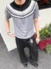 T-shirt Masculina de Tricô Fair Isle Manga Curta Gola Henry de Alto Padrão Cleanfit Estilo Old Money Meia Manga