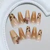 Hecho a Mano Pre-hecho Ojo de Gato Degradado Café con Leche Rayas Estampado de Leopardo Gato Lindo Estilo Europeo y Americano Arte de Uñas Removible 30 Piezas