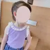 Colete de Verão para Meninas, Marca Tendência Infantil Estilosa, Estilo Coreano com Acabamento em Renda, Top Sem Mangas Doce e Fashion