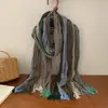 Novo Lenço de Algodão e Linho 2026 para Mulheres, Versátil para Outono e Inverno, Estilo Japonês, Color Block, Linho Fino, Lenço Longo Artístico