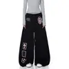 Pantalones de chándal rectos de estilo American Gothic, con cordón y estampado de cruces, para mujer, de corte ancho y holgado, para bailar