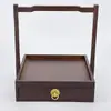 Caixa de Gaveta Quadrada Portátil Estilo Antigo com Design Único de Bambu e Madeira, Bandeja Criativa para Utensílios de Mesa, Cesta e Caixa para Exibição