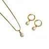 Joyería de Moda Europea y Americana Nueva Transfronteriza, Collar y Pendientes Dulces con Colgante de Perla, Conjunto de Collar Elegante y de Alta Gama